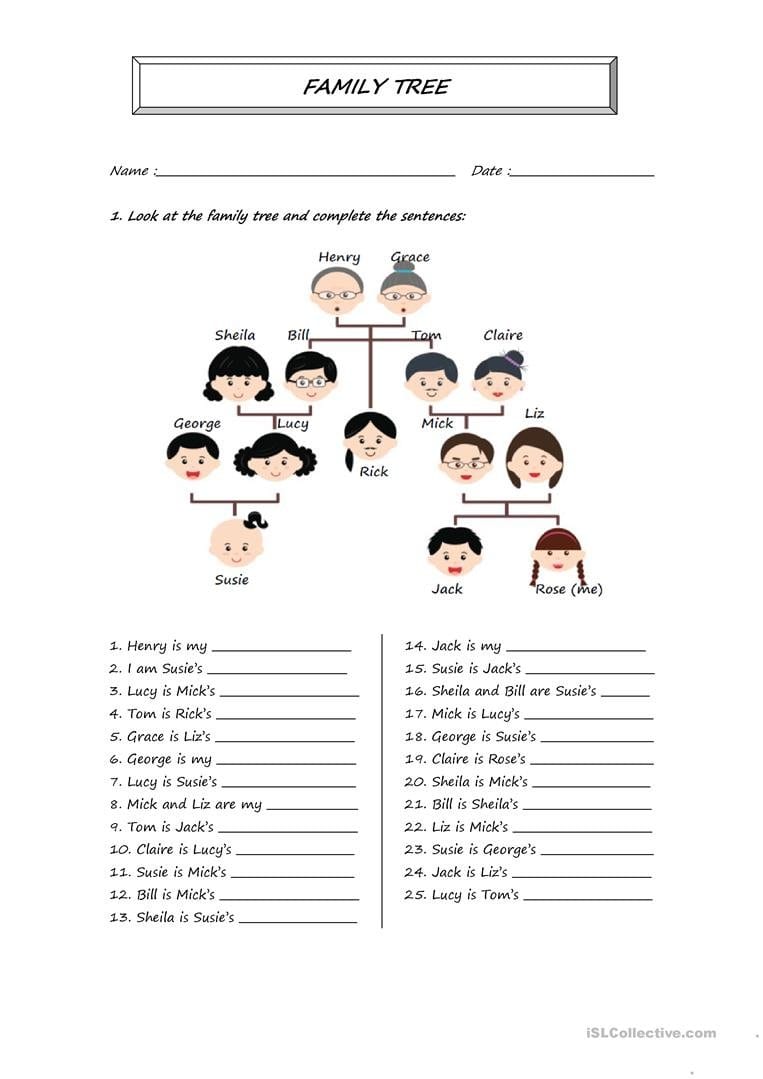 Family Tree  English Esl Worksheets Within My Family Tree Free Printable Worksheets