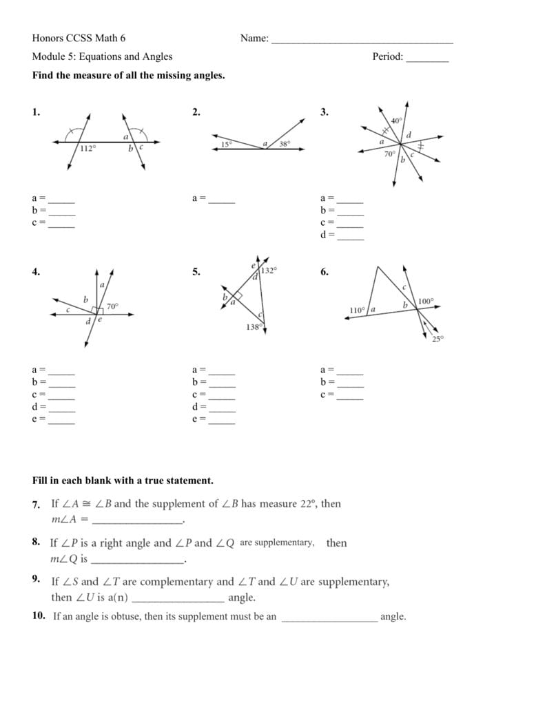 Finding Missing Angles Worksheet With Find The Missing Angle Measure Worksheet