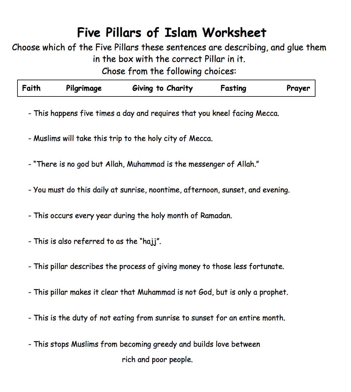 Five Pillars Of Islam Worksheet 1 – Safar Resources And Five Pillars Of Islam Worksheet