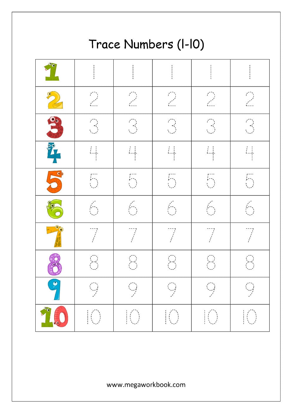 Free Printable Number Tracing And Writing 110 Worksheets Regarding Number Tracing Worksheets 1 10