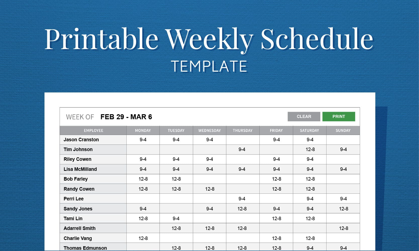 Free Printable Weekly Work Schedule Template For Employee Pertaining To Employee Schedule Worksheet