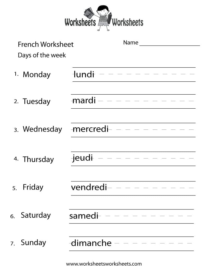 French Days Of The Week Worksheet  Free Printable With Regard To French Worksheets For Kids
