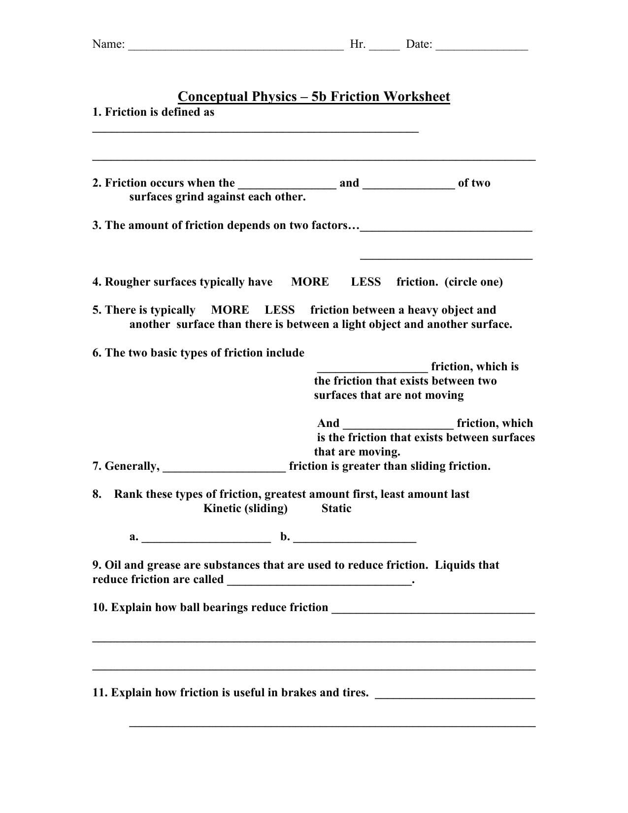 Friction And Gravity Lesson Quiz Worksheet  Briefencounters Pertaining To Friction And Gravity Lesson Quiz Worksheet