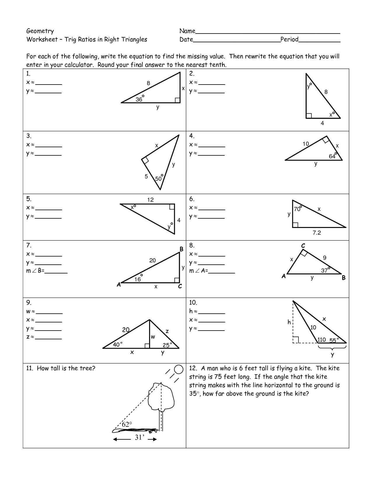 Geometry Worksheet – Trig Ratios In Right Triangles With Trigonometry Ratios In Right Triangles Worksheet