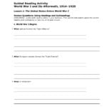 Guided Reading Activity World War I And Its Aftermath 1914 Pertaining To Chapter 11 Section 1 World War 1 Begins Worksheet Answers