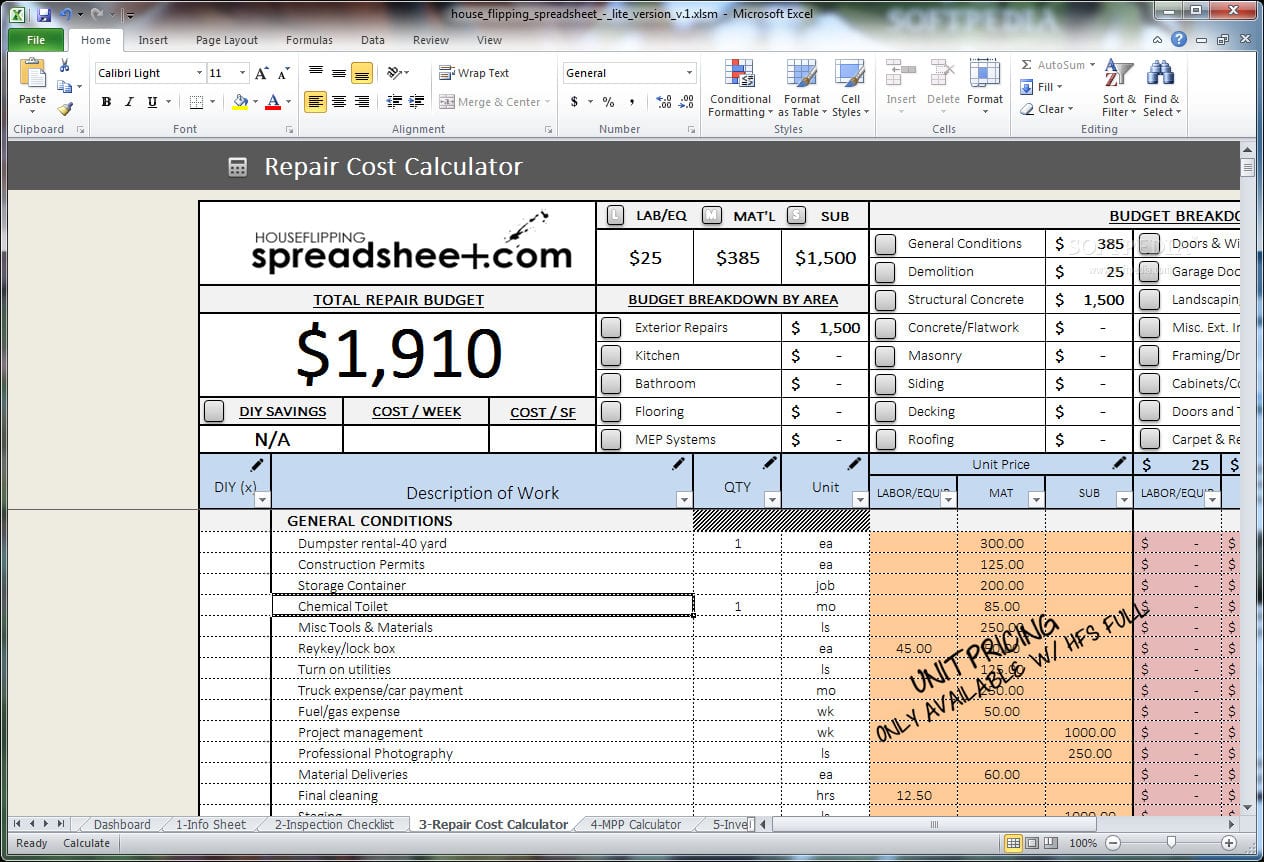 House Flipping Spreadsheet Free Download Template Xls Budget With House Flipping Worksheet