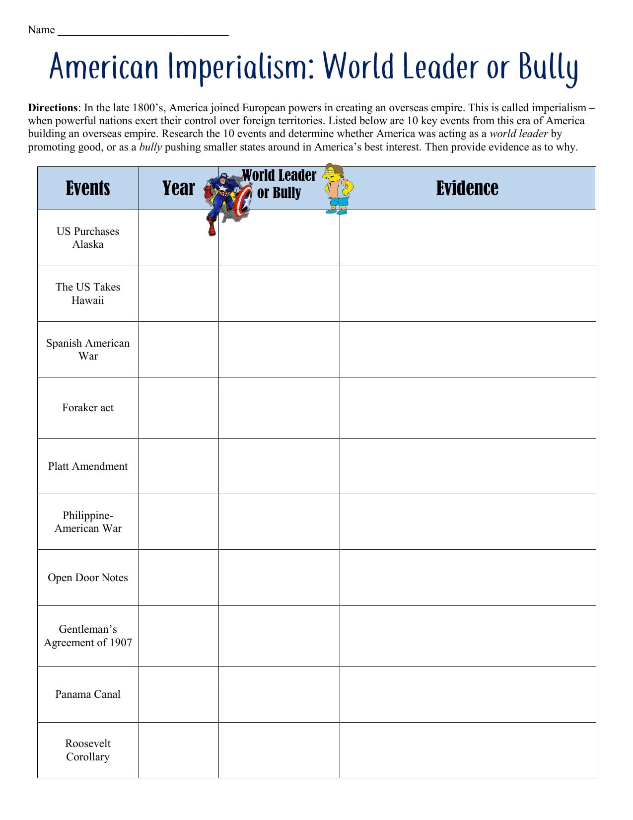 Imperialism  Bully Or Leader Along With American Imperialism Worksheet Answers