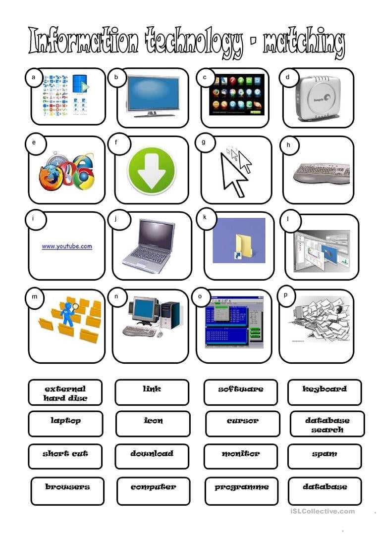 It Information Technology  English Esl Worksheets And Technology Worksheets For Kindergarten