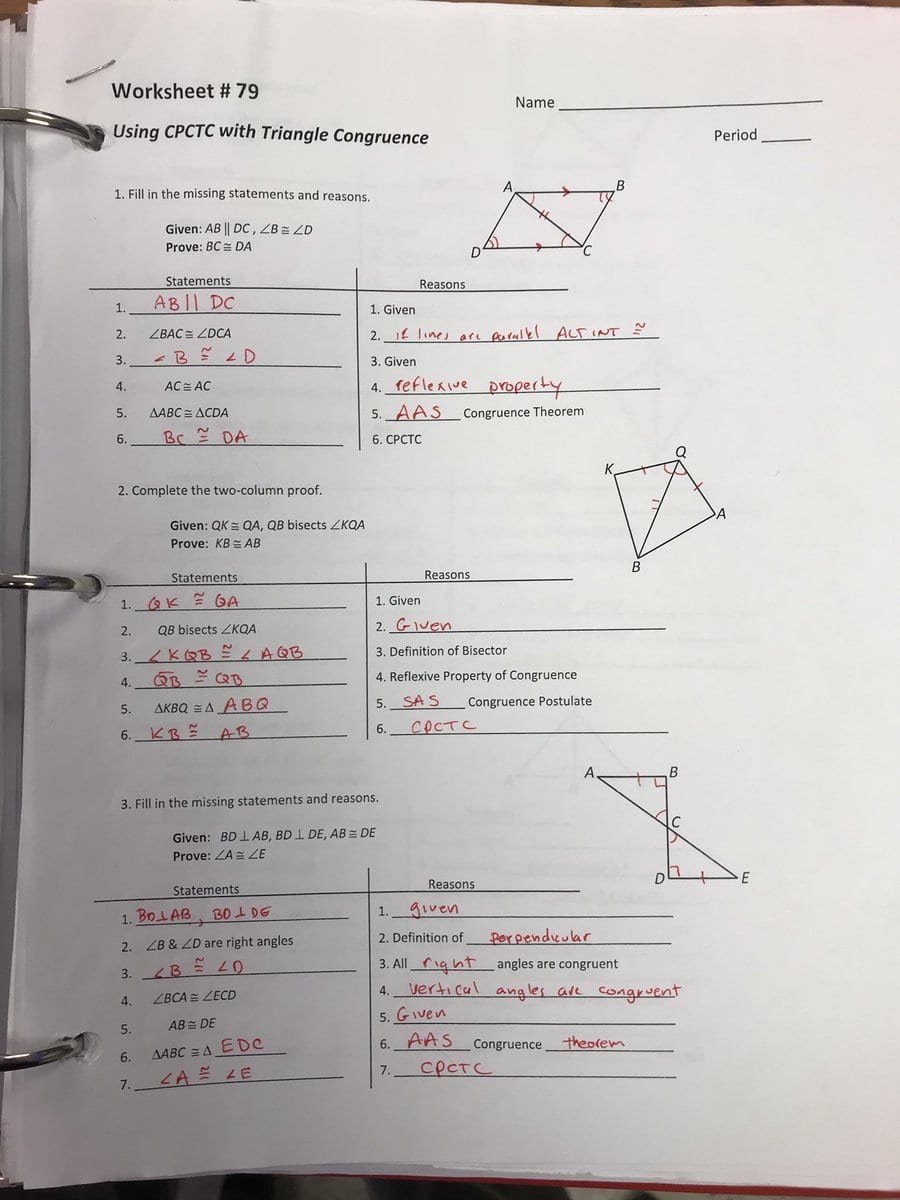 James Dow On Twitter "answers To Worksheet 79 In H Geometry… " In Worksheet 79 Using Cpctc Answers