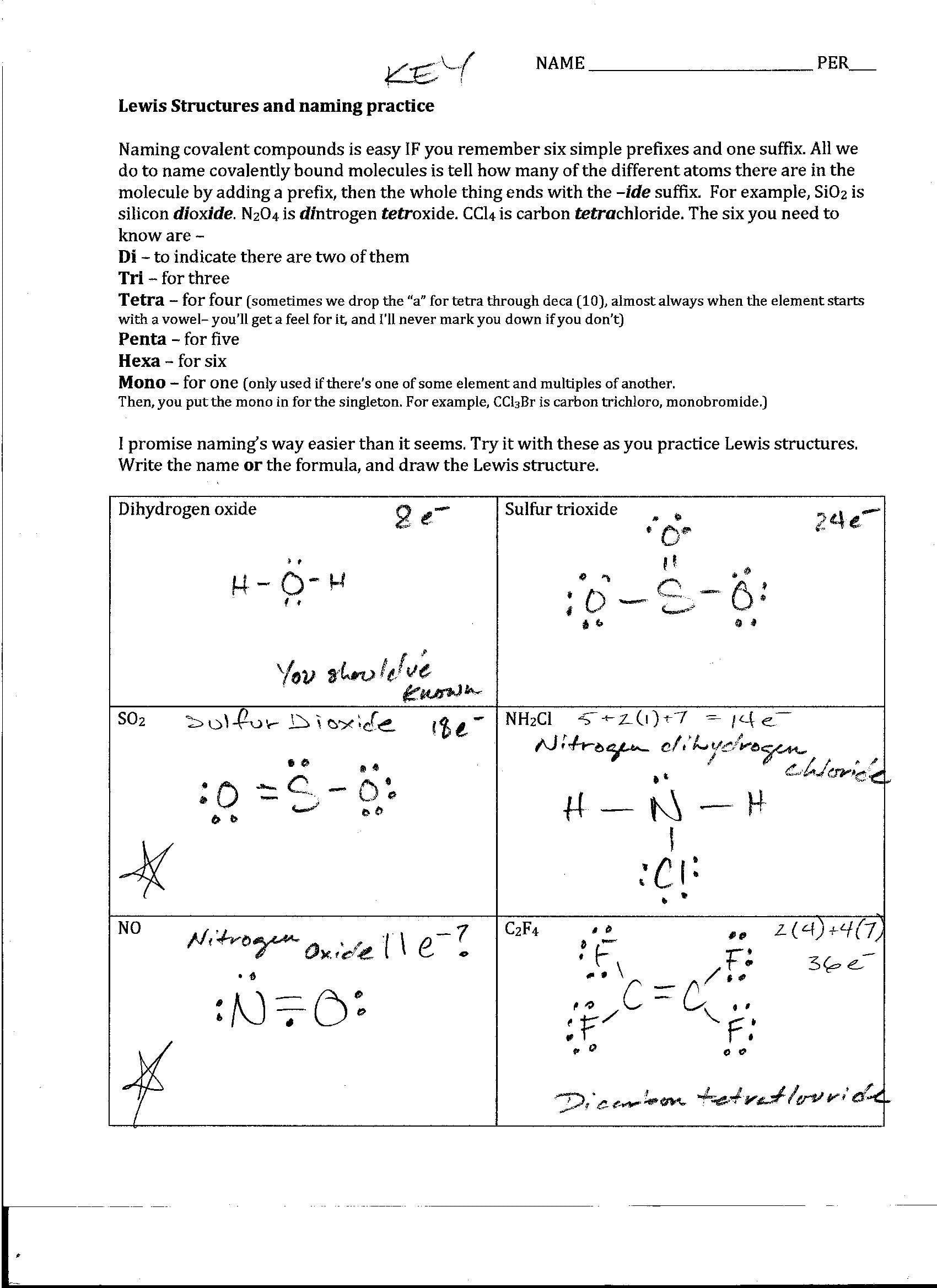 Lewis Dot Structures Worksheet 1 Answer Key Math Worksheets Regarding Lewis Dot Structures Worksheet 1 Answer Key