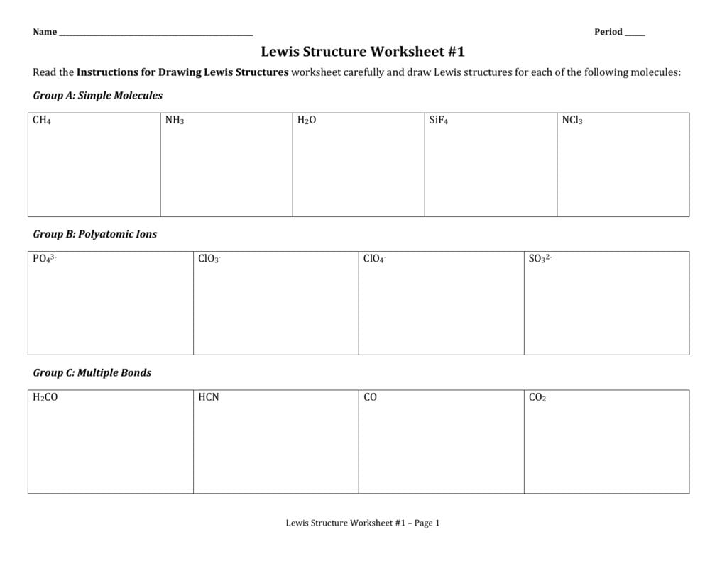 Lewis Structure Worksheet 1 As Well As Lewis Dot Structures Worksheet 1 Answer Key