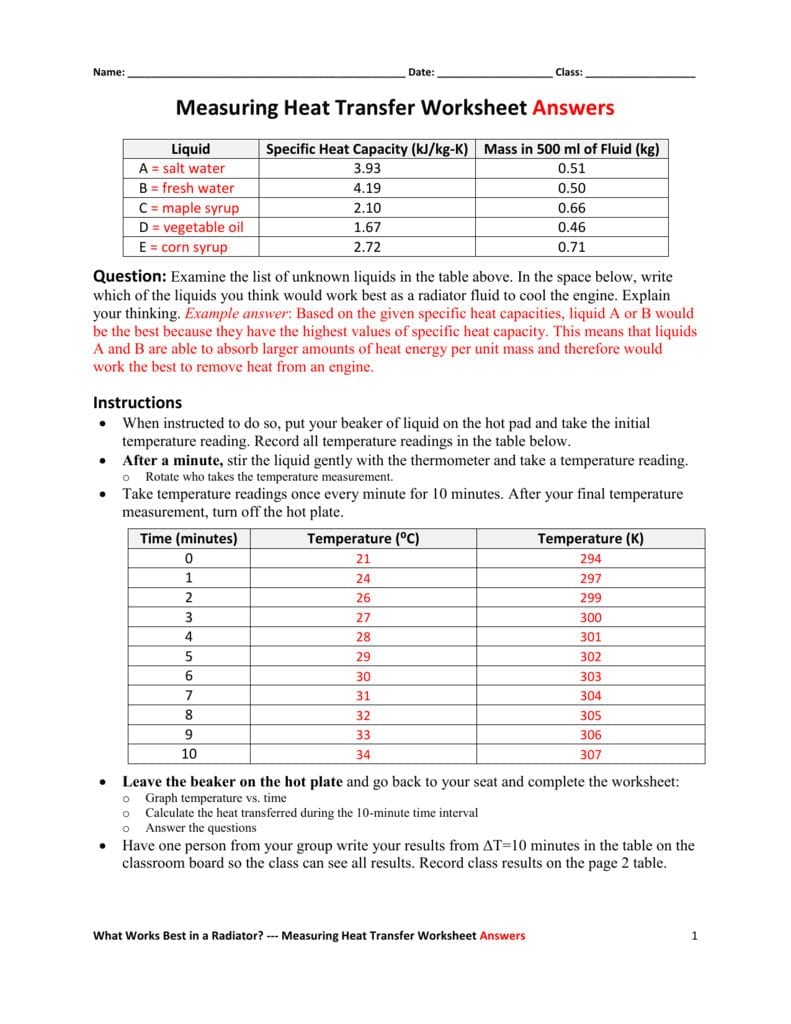 Measuring Heat Transfer Worksheet Answers And Temperature And Its Measurement Worksheet