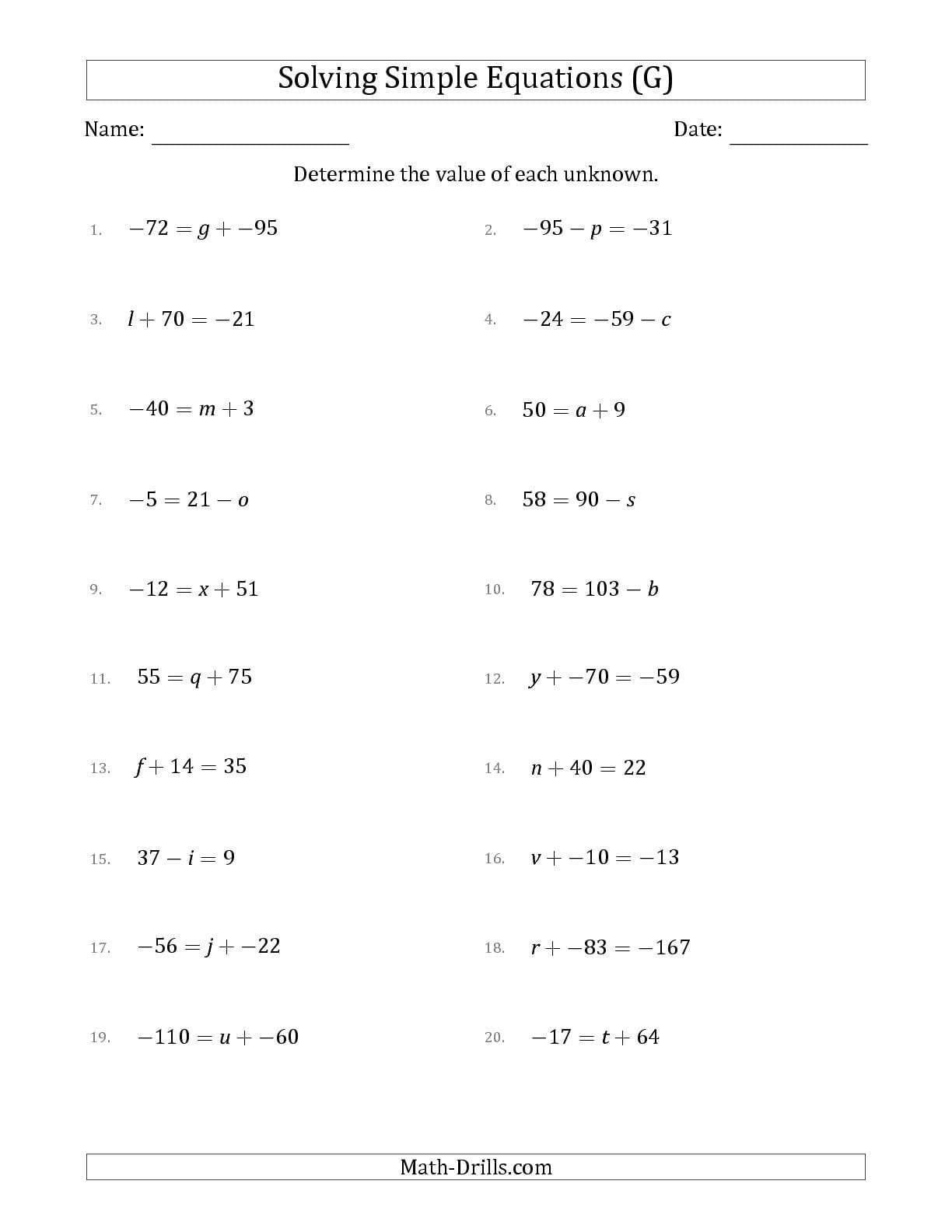 Multi Step Equations Worksheet Variables On Both Sides Or Equations With Variables On Both Sides Worksheet