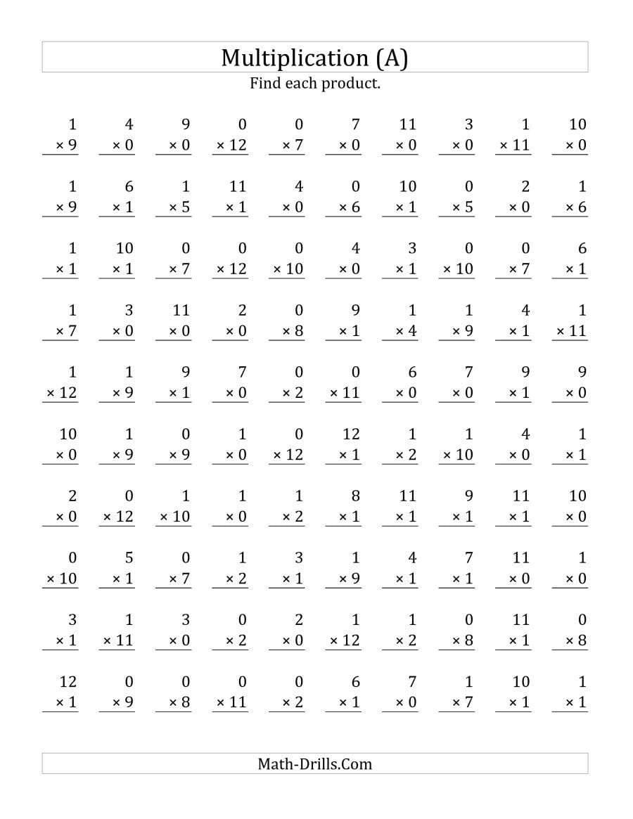 Multiplication Worksheets0 And 1 Regarding Multiplication Worksheets 1 12