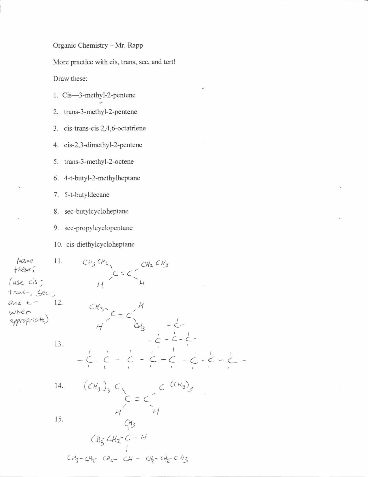 Organic Chemistry Regarding Organic Chemistry Worksheet With Answers