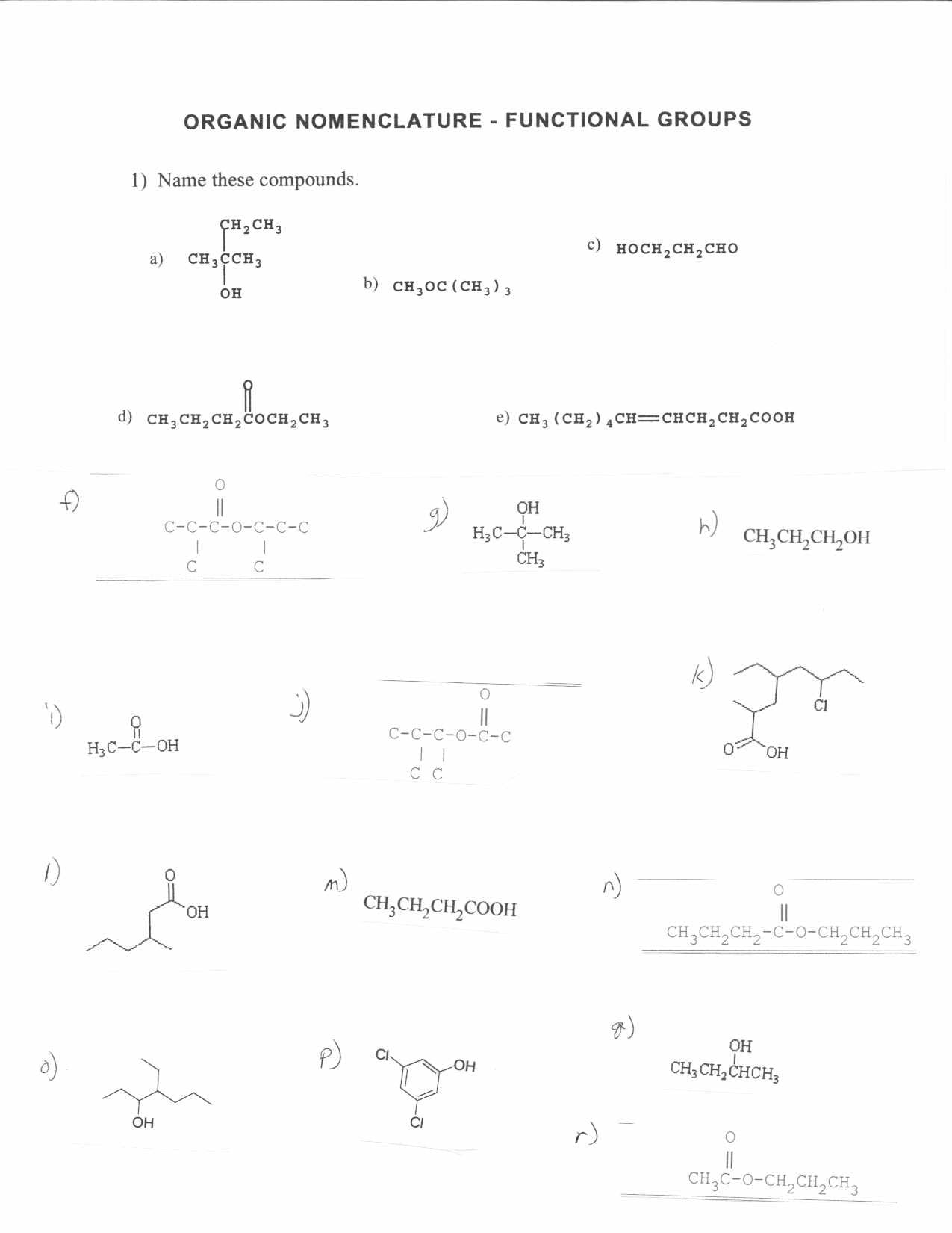 Organic Chemistry With Organic Chemistry Worksheet With Answers