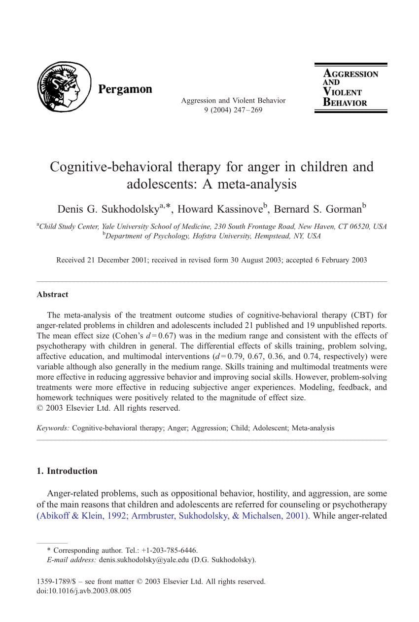 Pdf Cognitivebehavioral Therapy For Anger In Children And With Cbt Worksheets For Oppositional Defiant Disorder