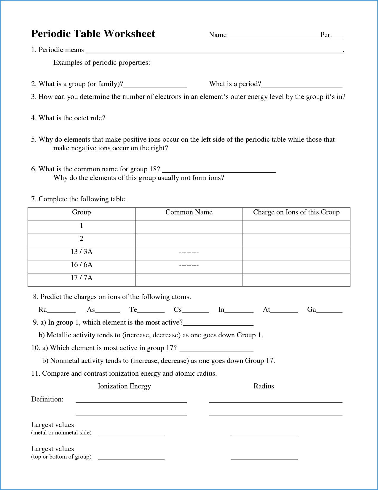 Periodic Table Trends Quiz Pdf New Collection Of Worksheet With History Of The Periodic Table Worksheet Answers