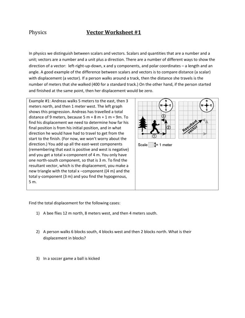 Physics Vector Worksheet 1 For Vector Worksheet Physics