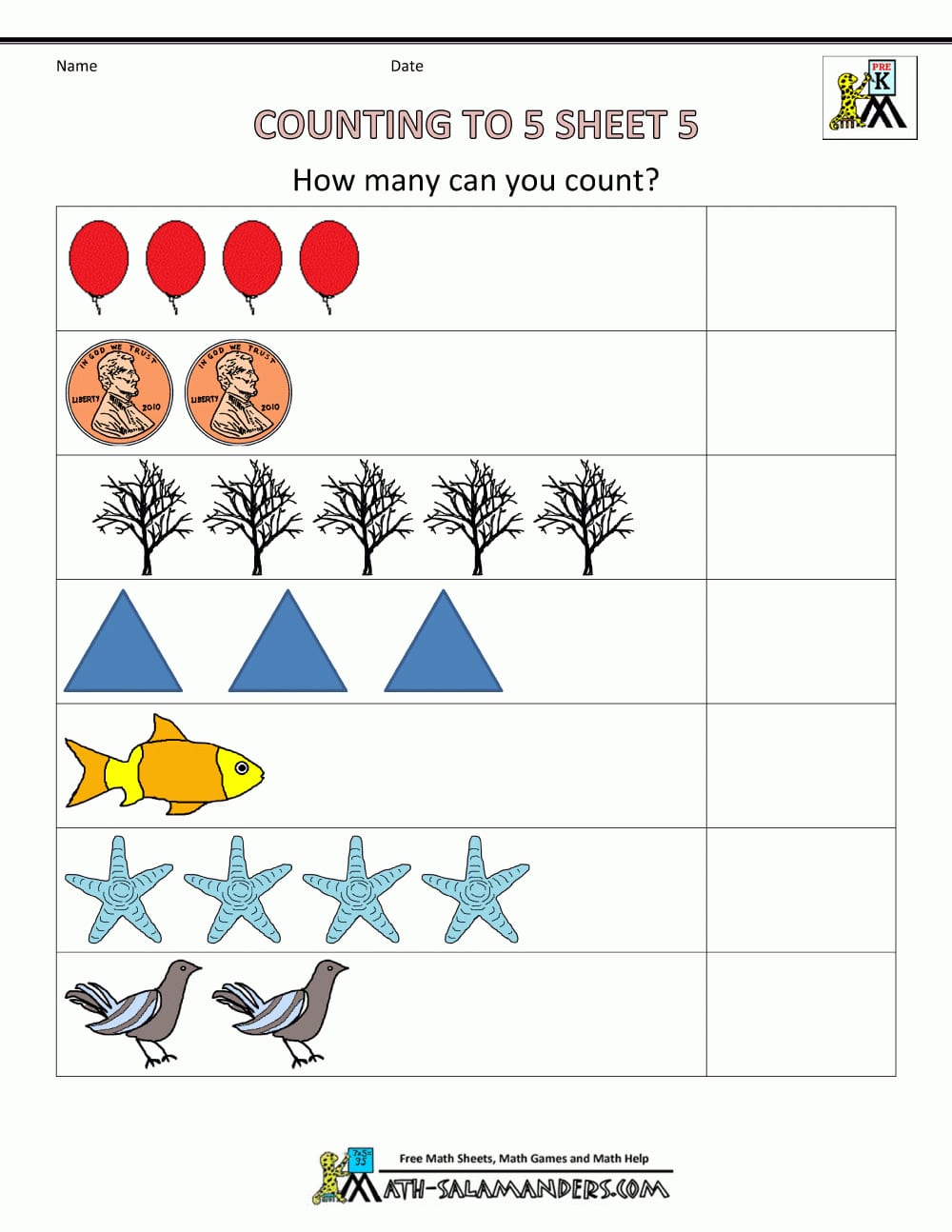 Preschool Counting Worksheets  Counting To 5 Inside Counting Worksheets For Preschool
