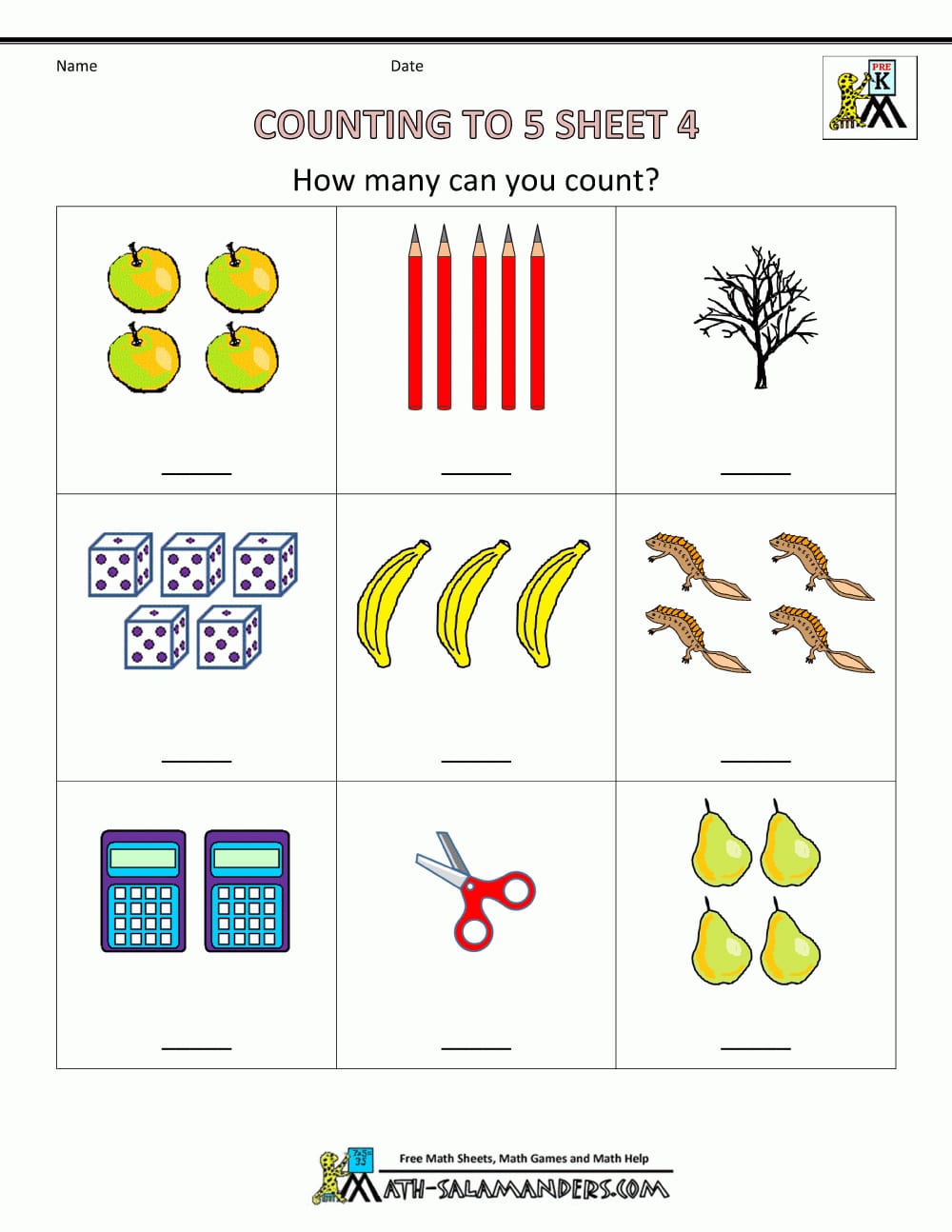 Preschool Counting Worksheets  Counting To 5 Throughout Counting Worksheets For Preschool
