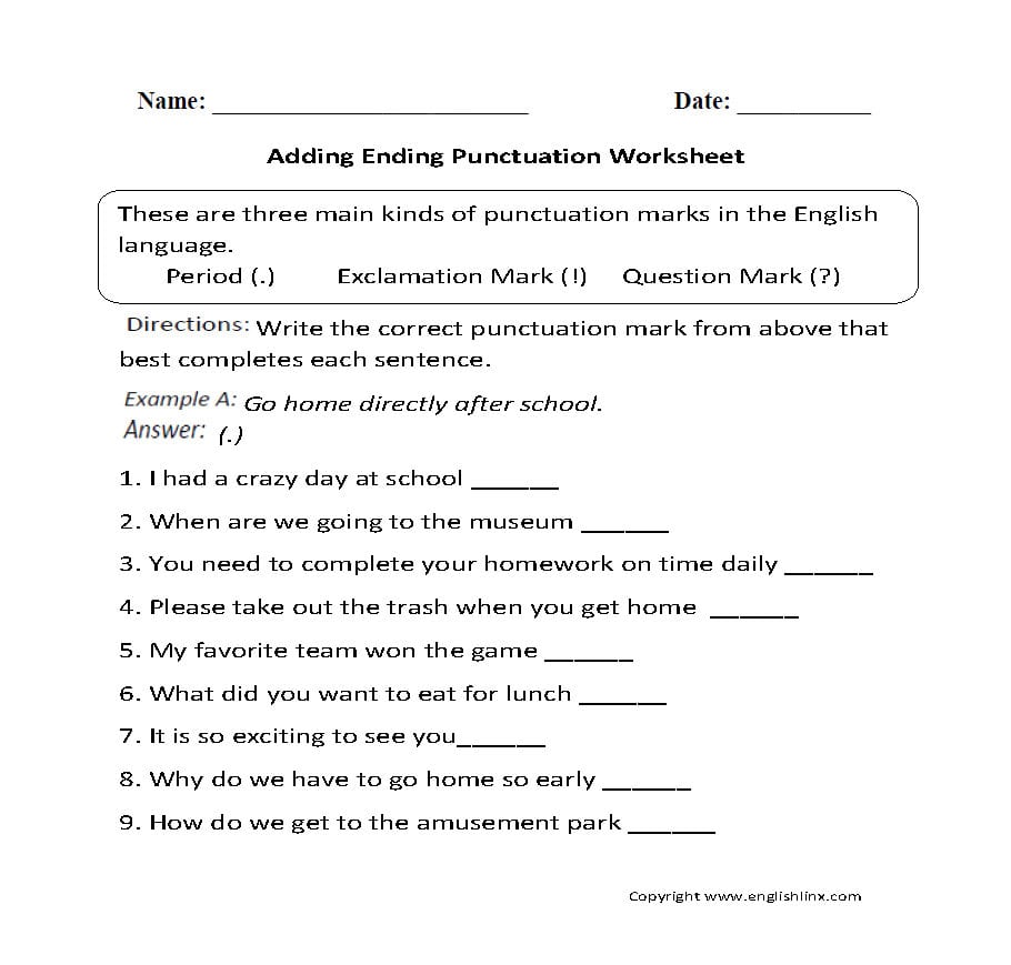 Punctuation Worksheets  Ending Punctuation Worksheets And Grammar Punctuation Worksheets