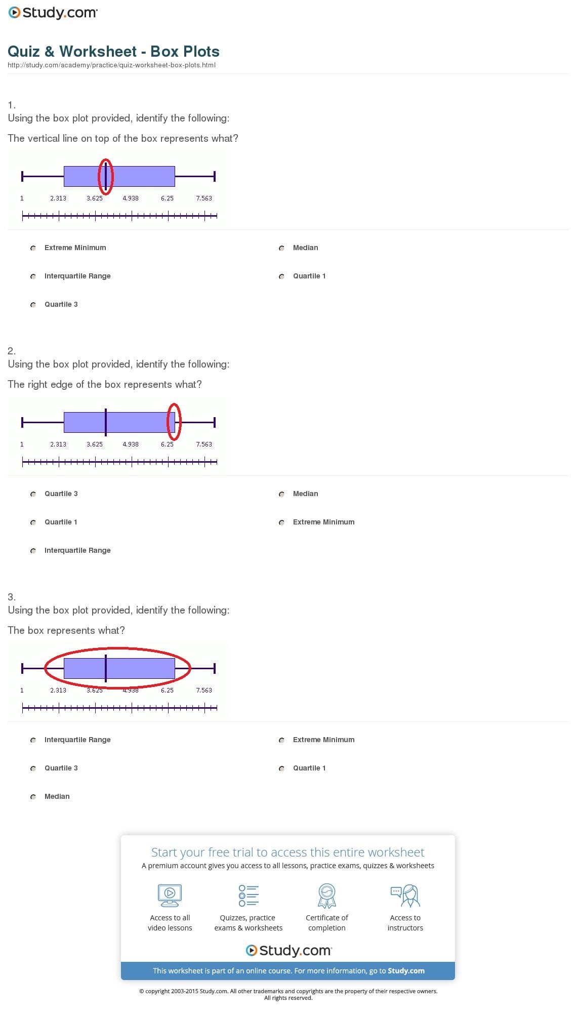 Quiz  Worksheet  Box Plots  Study Regarding Box And Whisker Plot Worksheet 1