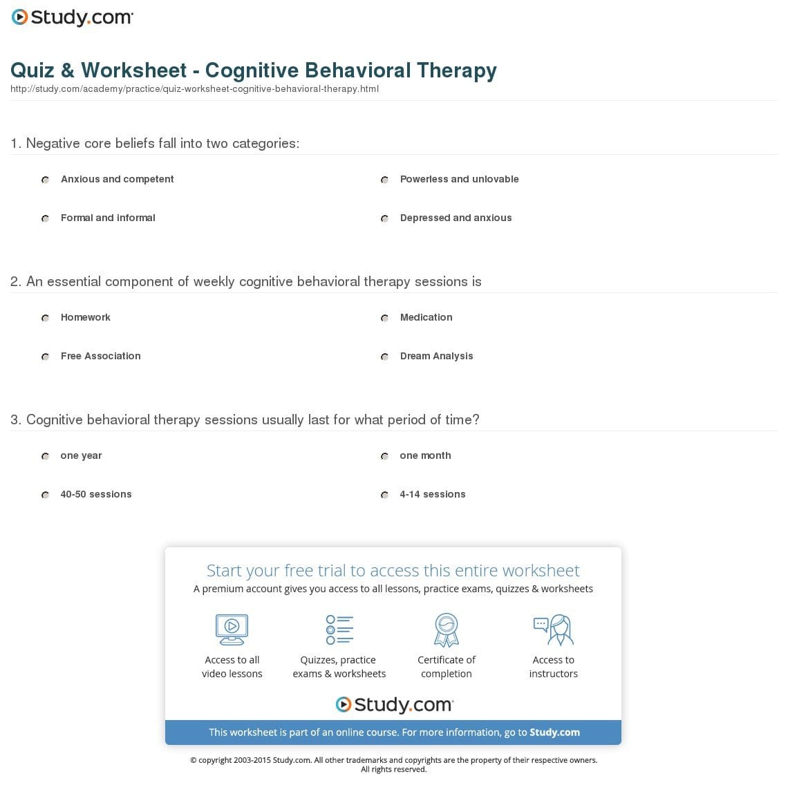 Quiz  Worksheet  Cognitive Behavioral Therapy  Study Intended For Cbt Worksheets For Oppositional Defiant Disorder