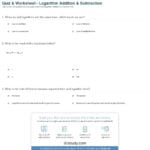 Quiz  Worksheet  Logarithm Addition  Subtraction  Study Within Laws Of Logarithms Worksheet