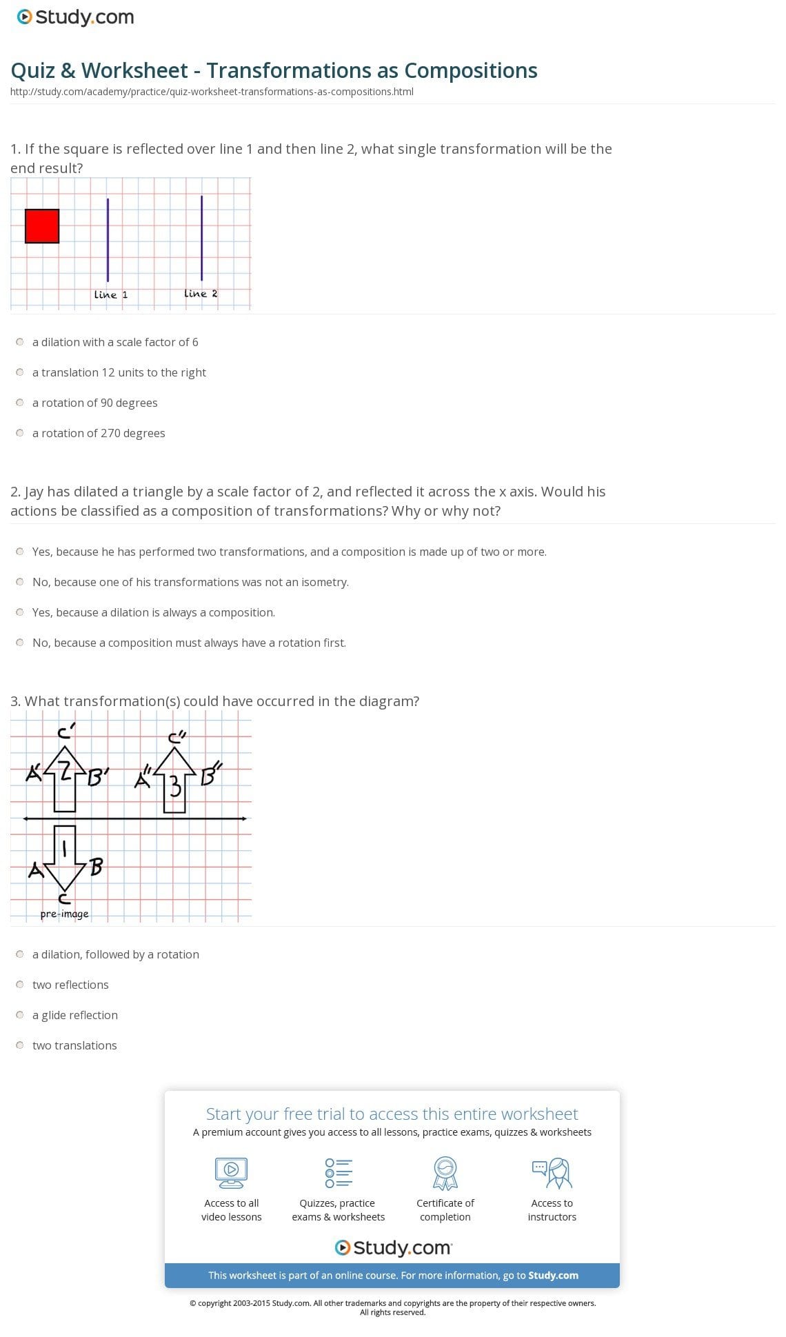 Quiz  Worksheet  Transformations As Compositions  Study Within Composition Of Transformations Worksheet