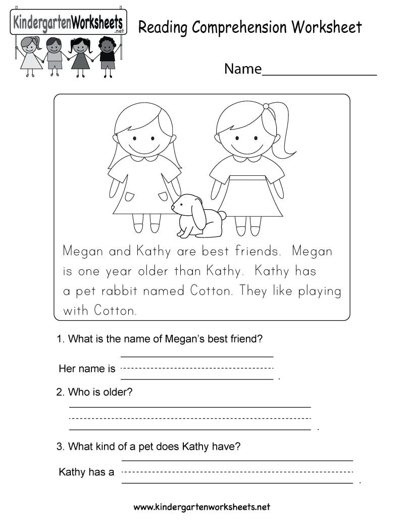 Reading Comprehension Worksheet  Free Kindergarten English With Regard To Kindergarten Reading Worksheets Pdf