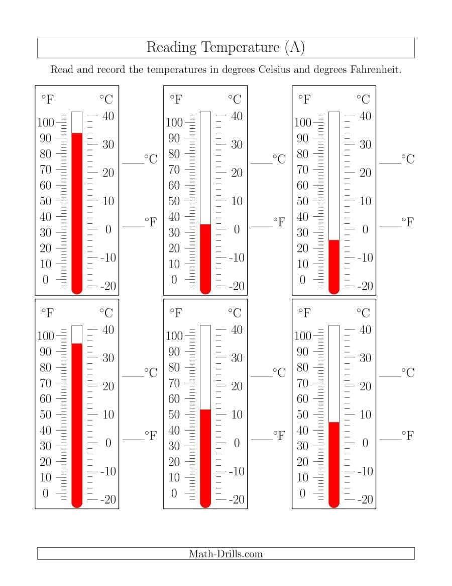 Reading Temperatures From Thermometers A Or Temperature And Its Measurement Worksheet