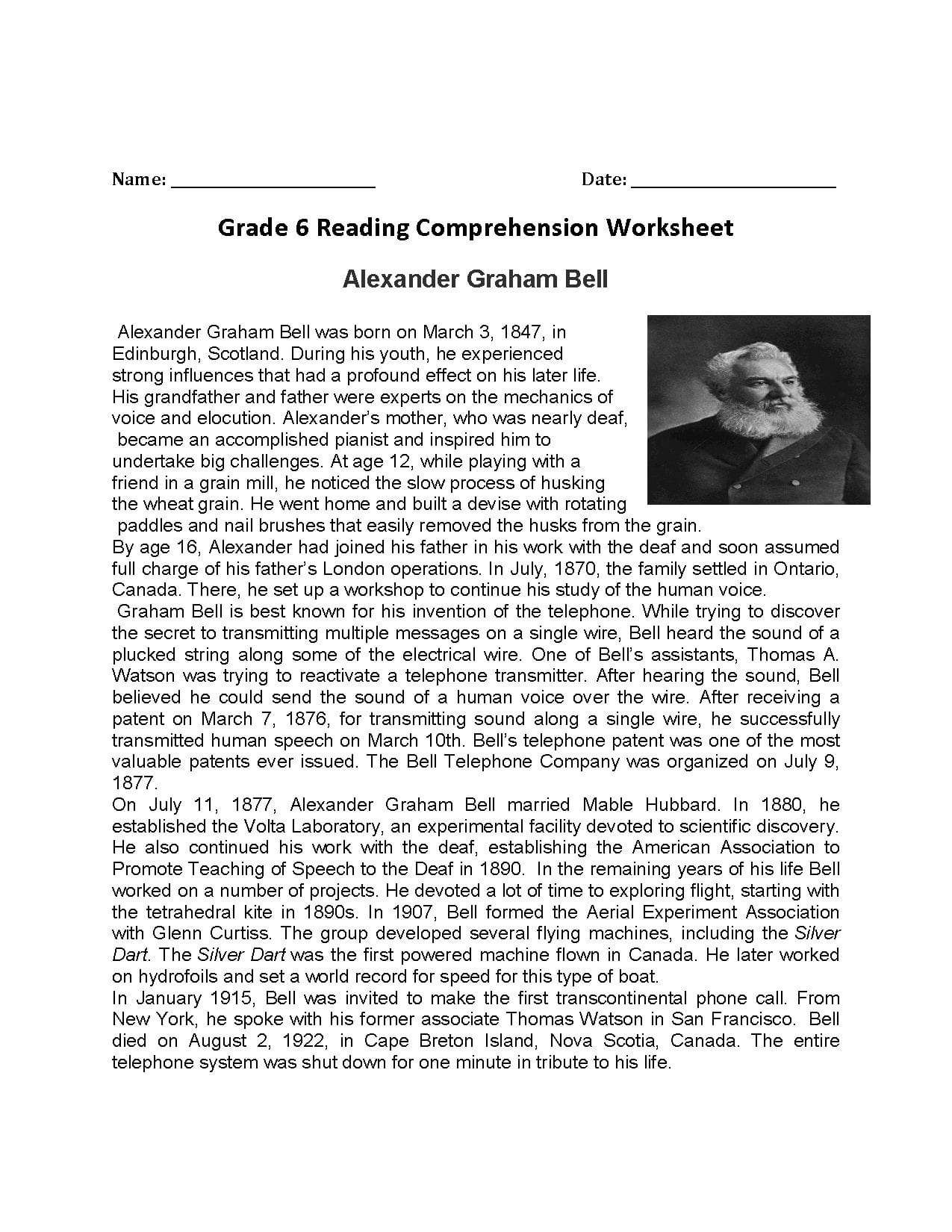 Reading Worksheets  Sixth Grade Reading Worksheets With 6Th Grade Reading Worksheets