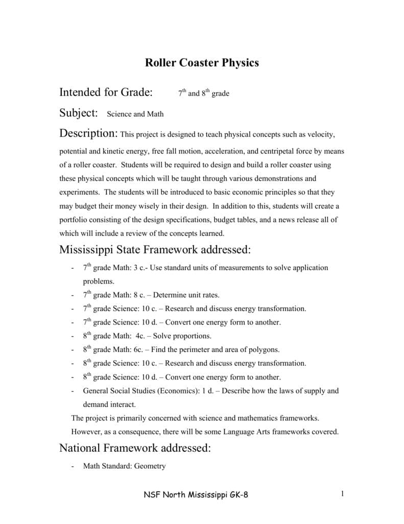 Roller Coaster Physics  University Of Mississippi Regarding Roller Coaster Physics Worksheet Answers