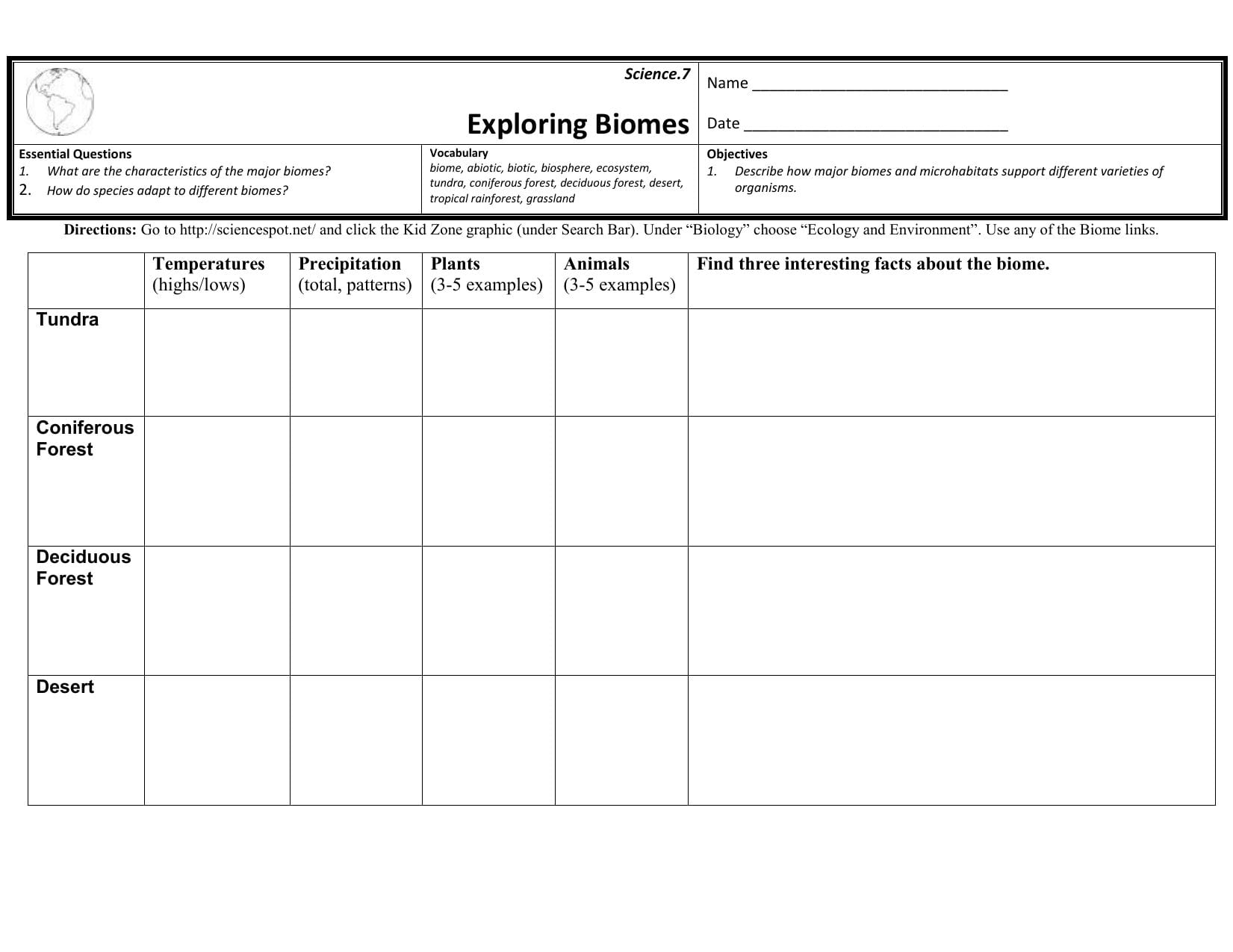 Science  Cloudfront As Well As Exploring Biomes Worksheet Answers