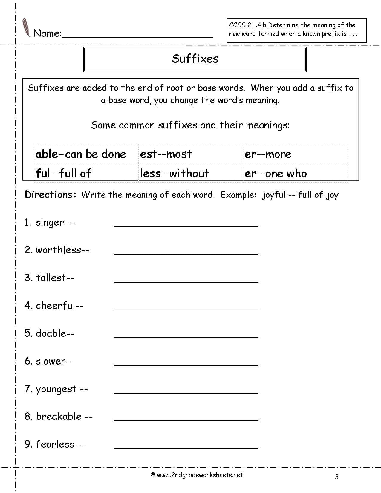Second Grade Prefixes Worksheets Pertaining To Root Words Worksheet