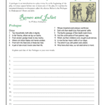 Shakespeare's Romeo And Juliet Understanding The And Romeo And Juliet The Prologue Worksheet