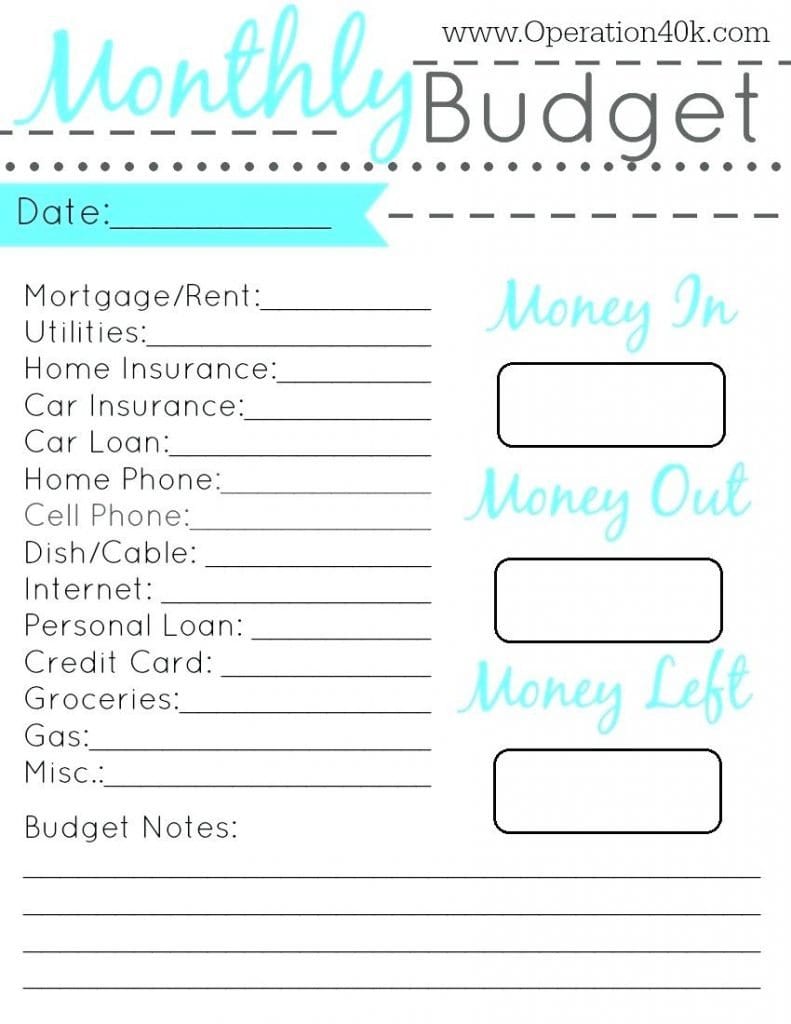 Simple Monthly Budget Template Printable Free Wordxcelasy Throughout Free Household Budget Worksheet