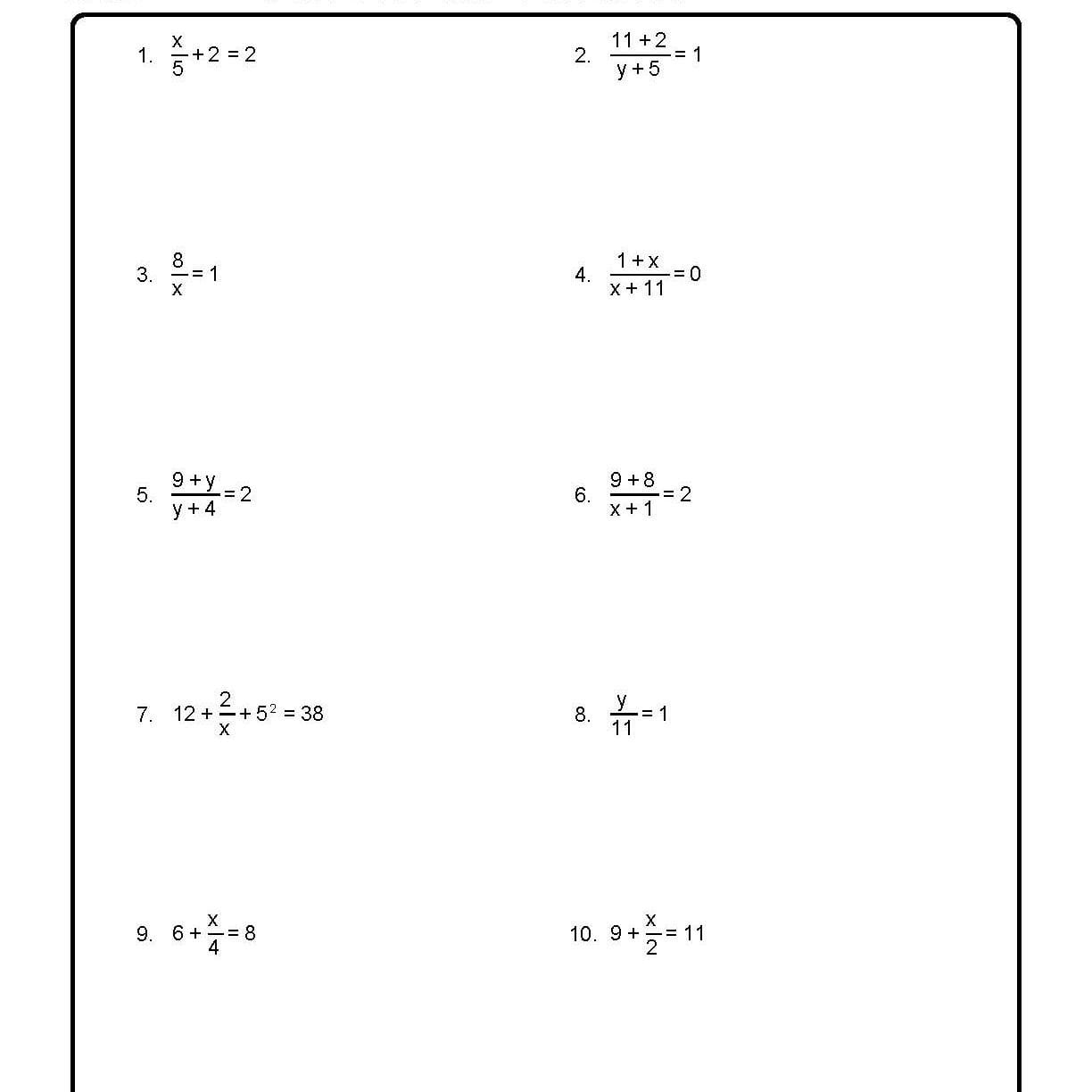 Solve For The Variables Worksheet 1 Of 10 Intended For Solve For X Worksheets