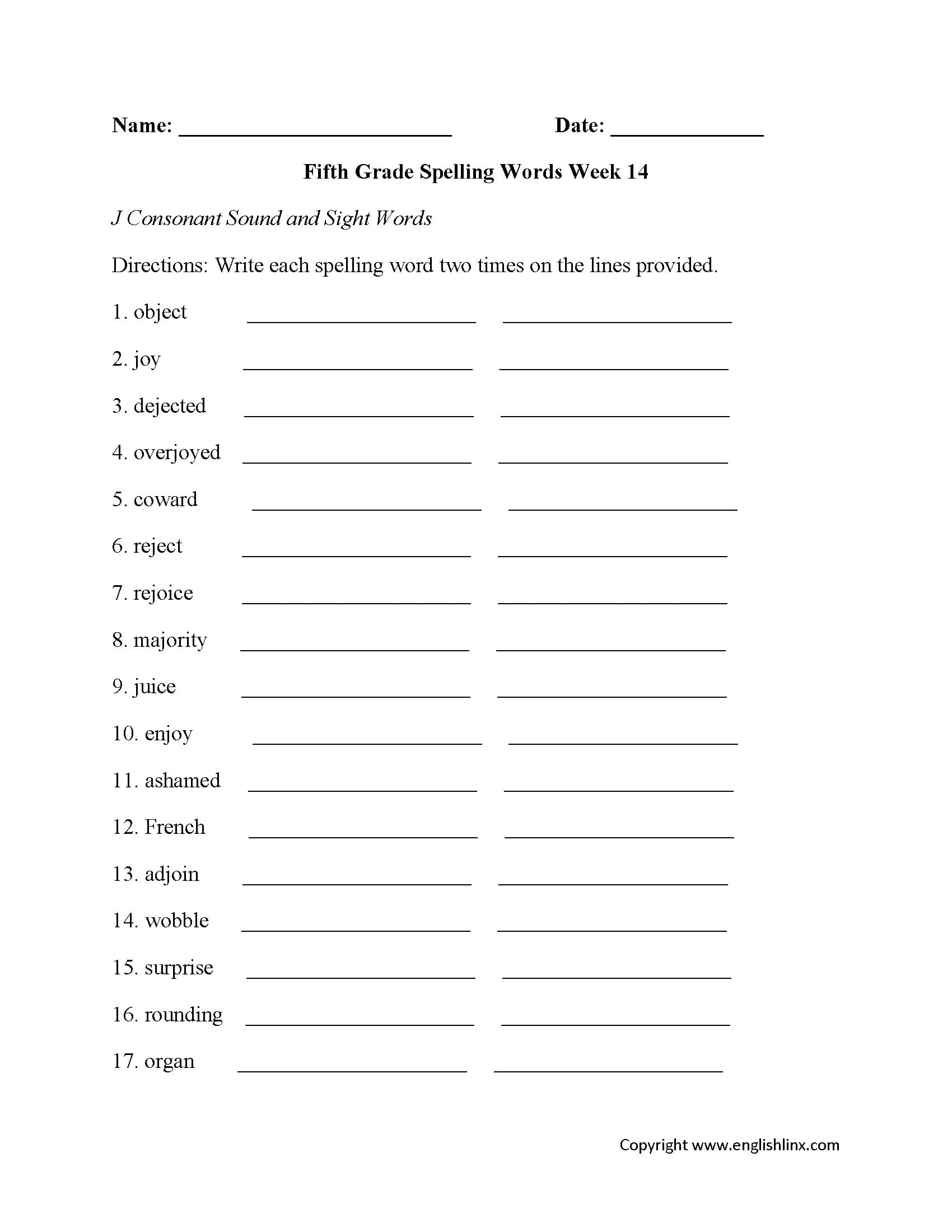 Spelling Worksheets  Fifth Grade Spelling Worksheets With Regard To Spelling Worksheets For Grade 5