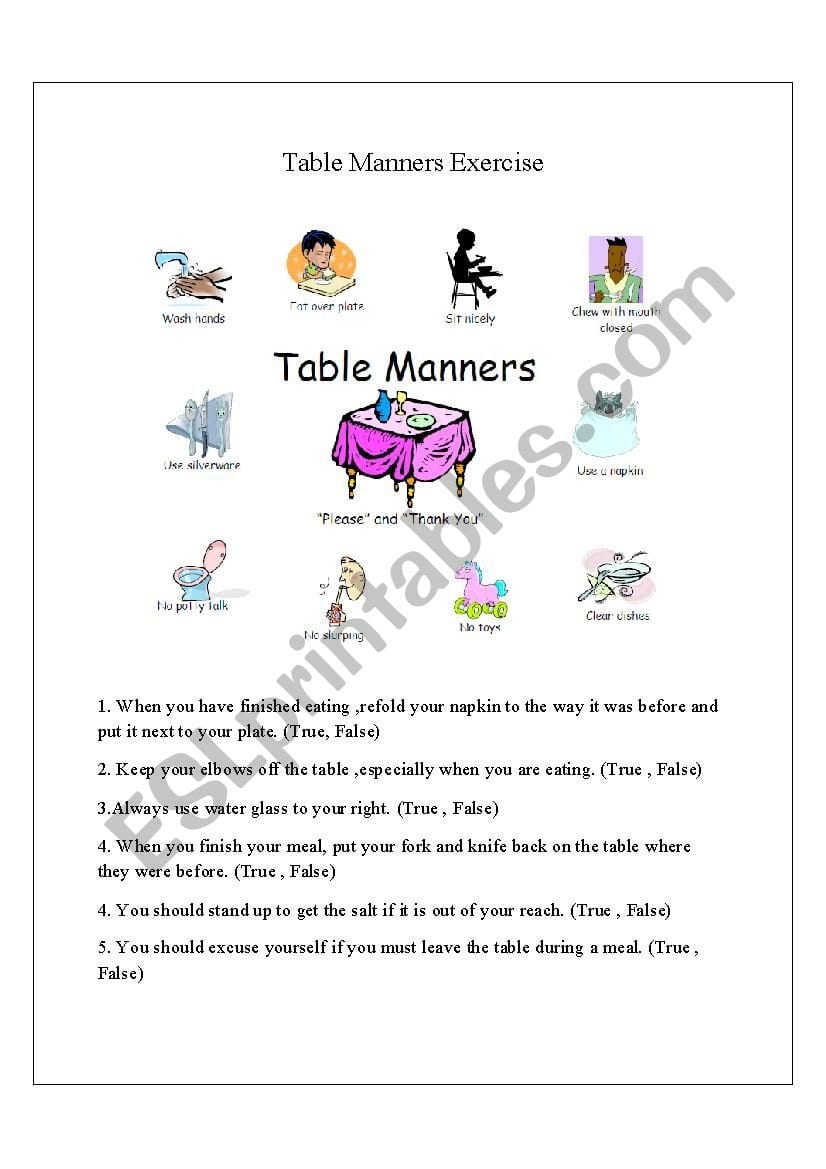Table Manners  Esl Worksheetramvilasjaju Inside Table Manners Worksheet