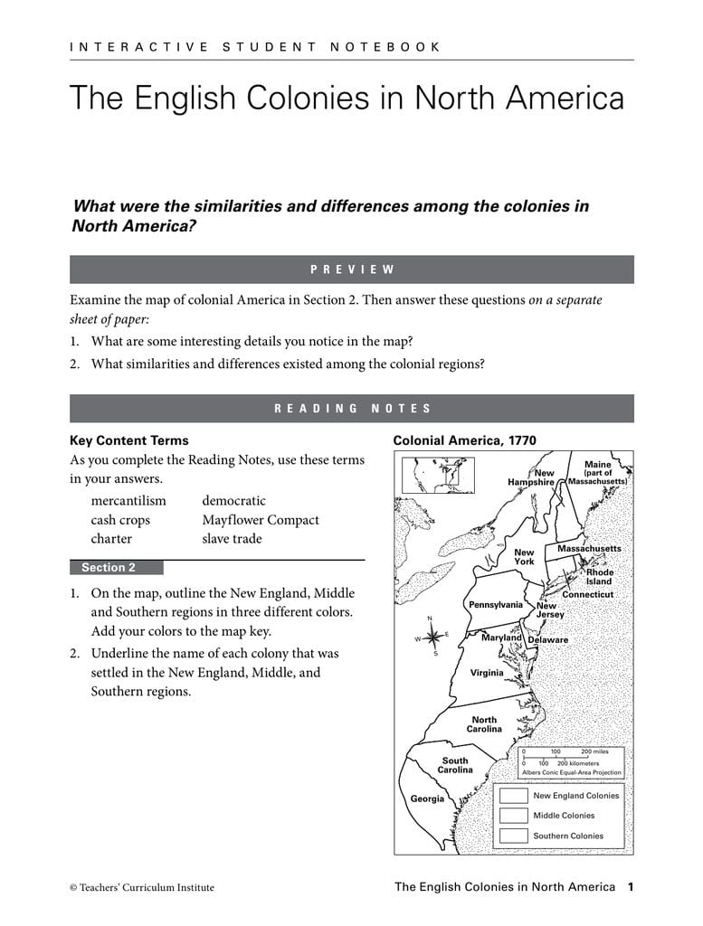 The English Colonies In North America North America Throughout Teachers Curriculum Institute Worksheet Answers