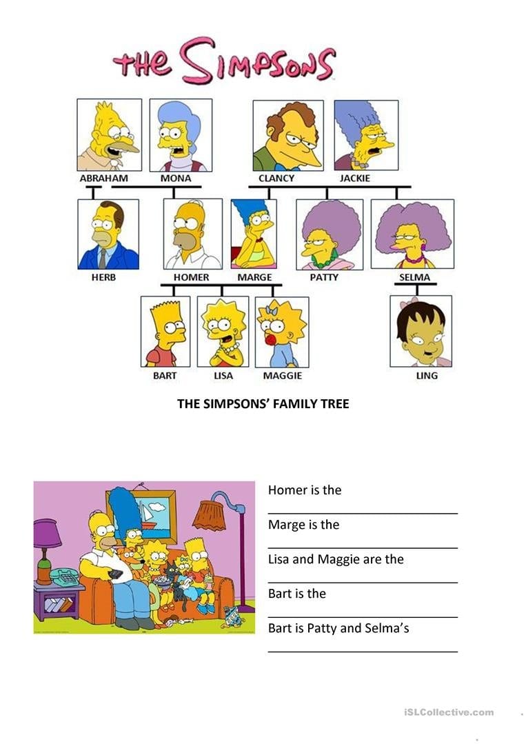 The Simpsons' Family Tree  English Esl Worksheets With Simpsons Family Tree Worksheet Spanish