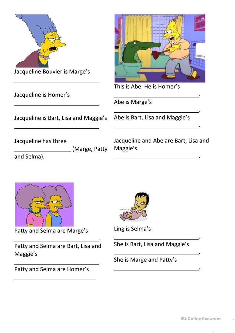 The Simpsons' Family Tree  English Esl Worksheets Within Simpsons Family Tree Worksheet Spanish