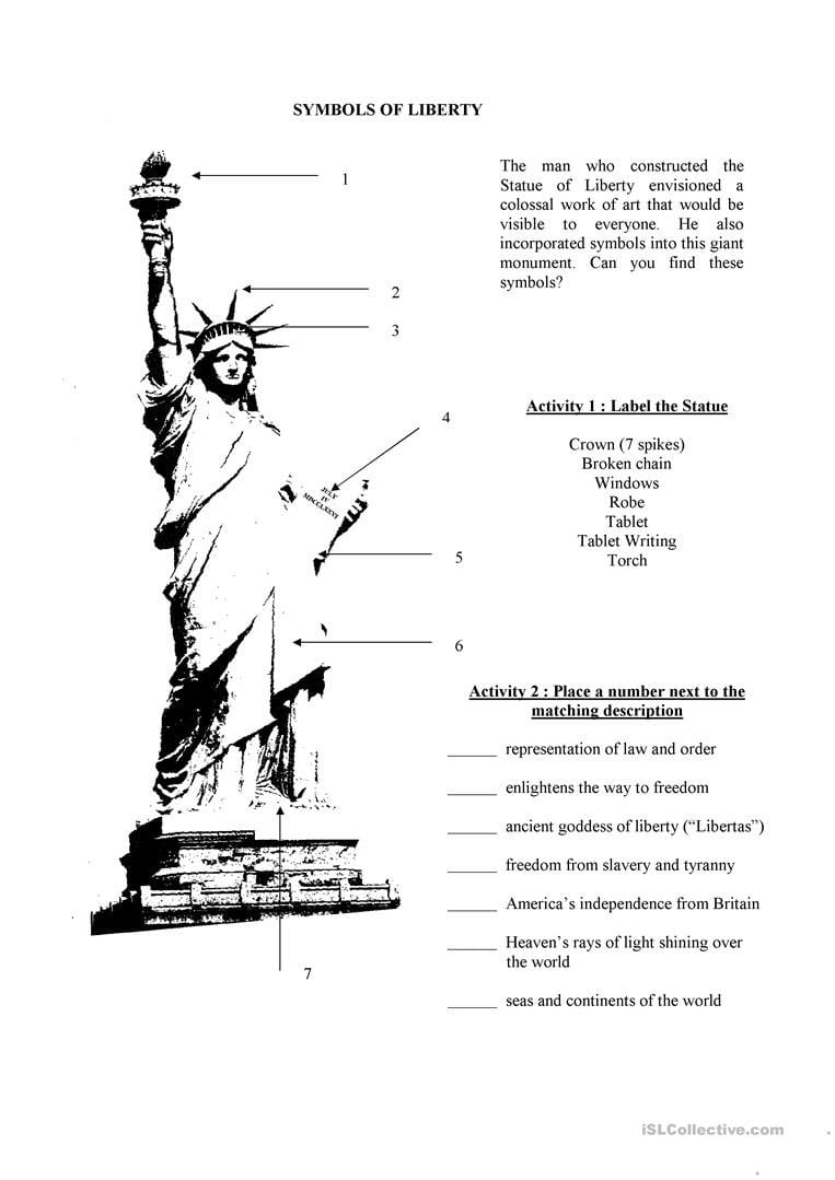 The Statue Of Liberty  English Esl Worksheets Pertaining To Liberty Kids Worksheets
