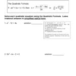 Topic Solving Quadratic Equations Using The Quadratic Formula Pertaining To Solving Using The Quadratic Formula Worksheet Answer Key