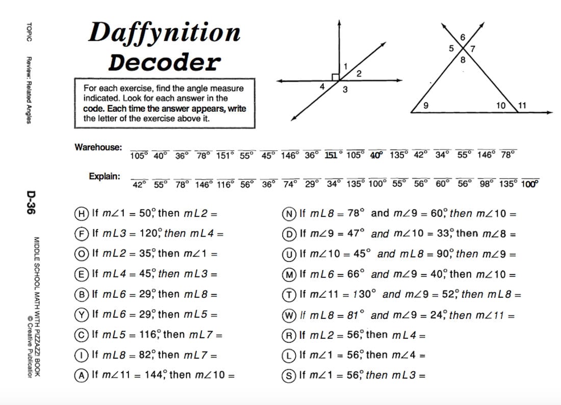 Transversals  Algebra Also Daffynition Decoder Worksheet