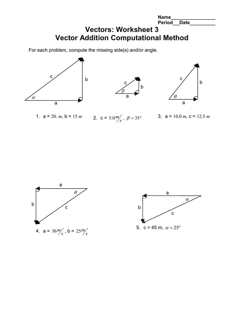 Vectors Worksheet 3 Vector Addition Computational Method  Or Vector Worksheet Physics
