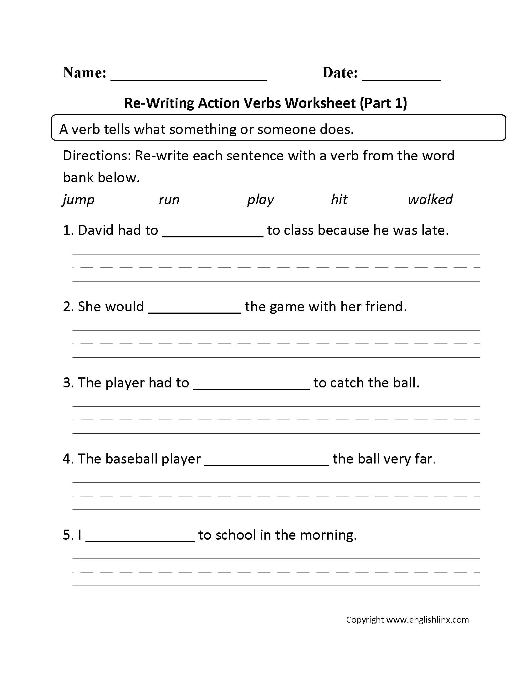 Verbs Worksheets  Action Verbs Worksheets For Verbs Worksheet Pdf