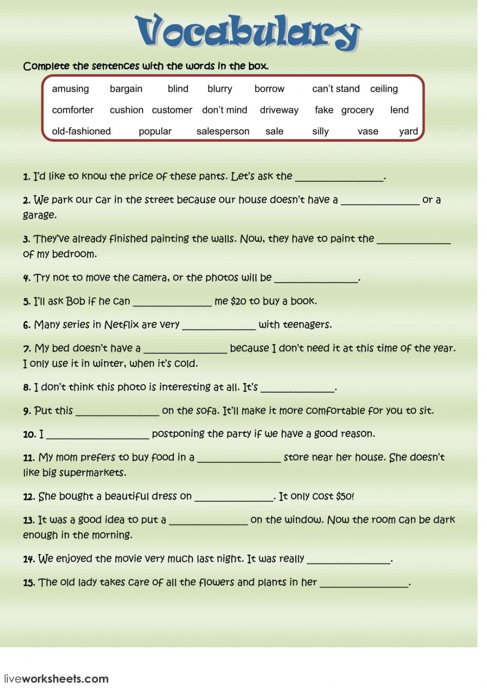 Vocabulary Practice  Interactive Worksheet Inside Vocabulary Practice Worksheets